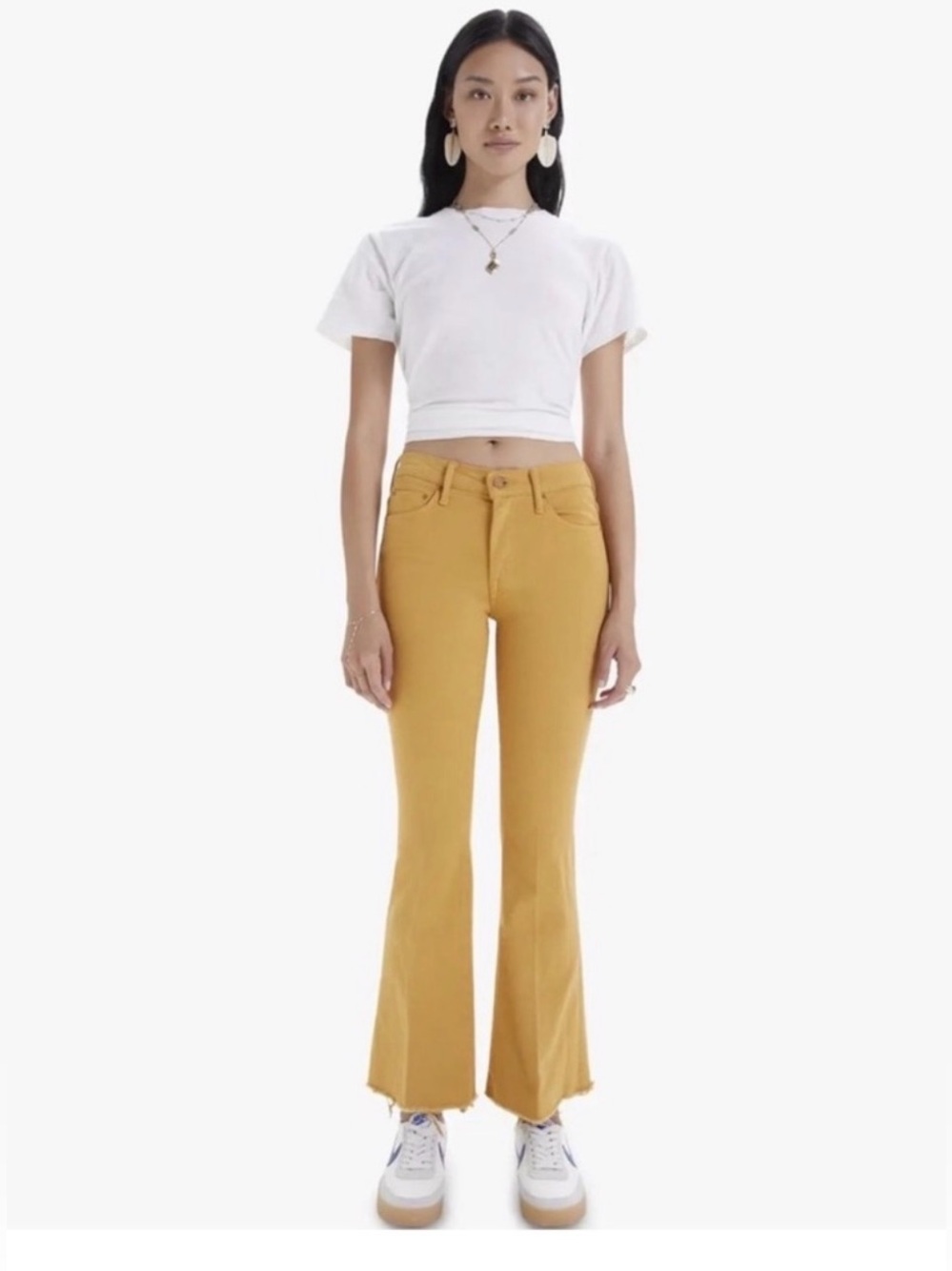 NWT MOTHER The Weekender Fray Bootcut Flare Mid-Rise Golden Mustard Jeans Sz 28